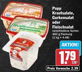 Hit Popp Krautsalate, Gurkensalat oder Fleischsalat 400 g Packung Angebot