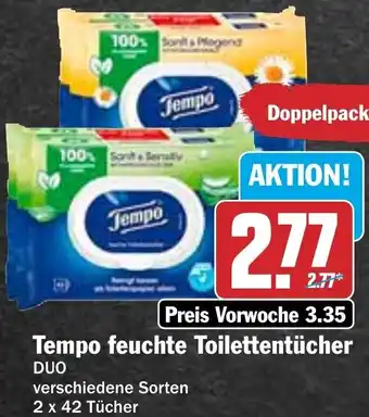 Hit Tempo feuchte Toilettentücher Duo 2 x 42 Tücher Angebot