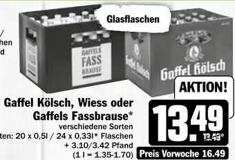 Hit Gaffel Kölsch, Wiess oder Gaffels Fassbrause 20x0,5 L/24x0,33 L Angebot