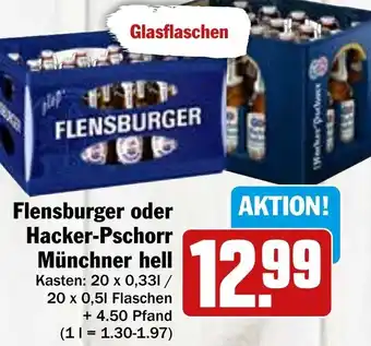 Hit Flensburger oder Hacker-Pschorr Münchner hell 20x0,5 L/20x0,33 L Angebot