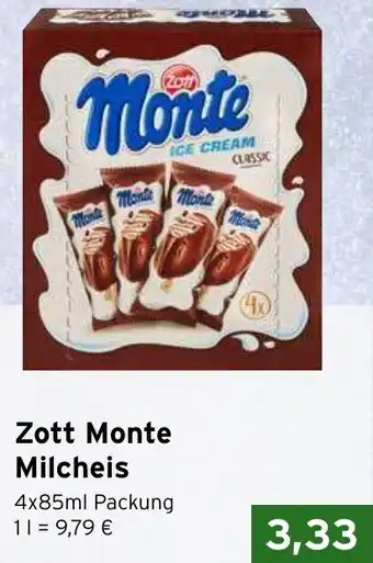 CAP Markt Zott Monte Milcheis 4x85ml Packung Angebot