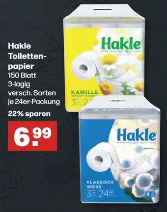 Handelshof Hakle Toilettenpapier 150 Blatt 3-lagig versch. Sorten je 24er-Packung Angebot