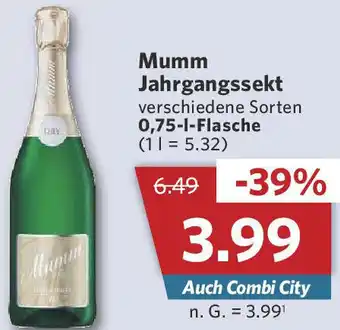 Combi Mumm Jahrgangssekt 0,75-L-Flasche Angebot