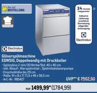 METRO Electrolux Gläserspülmaschine EGWSIG, Doppelwandig mit Druckboiler Angebot