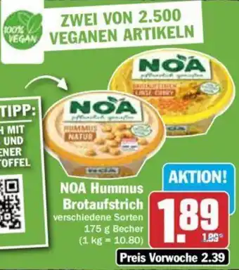 Hit NOA Hummus Brotaufstrich 175 g Becher Angebot