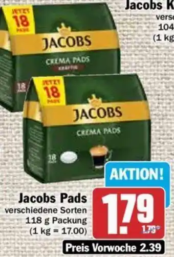 Hit Jacobs Pads 118 g Packung Angebot