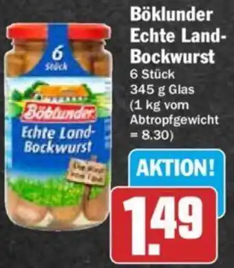 Hit Böblunder Echte Land-Bockwurst 345 g Glas Angebot