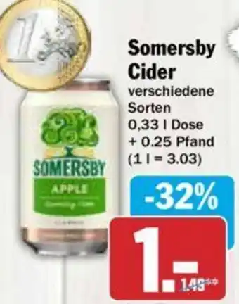 Hit Somersby Cider 0,33 L Dose Angebot