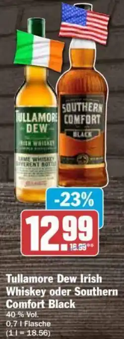 Hit Tullamore Dew Irish Whiskey oder Southern Comfort Black 0,7 L Flasche Angebot