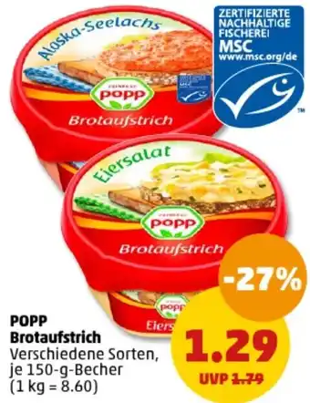 PENNY Popp Brotaufstrich 150 g Becher Angebot