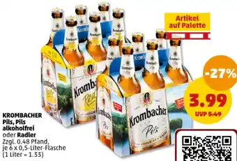 PENNY KROMBACHER Pils, Pils alkoholfrei oder Radler 6x0,5 Liter Flasche Angebot