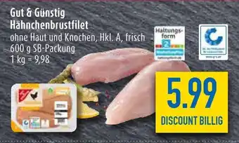 diska Gut & Günstig Hähnchenbrustfilet 600 g SB-Packung Angebot