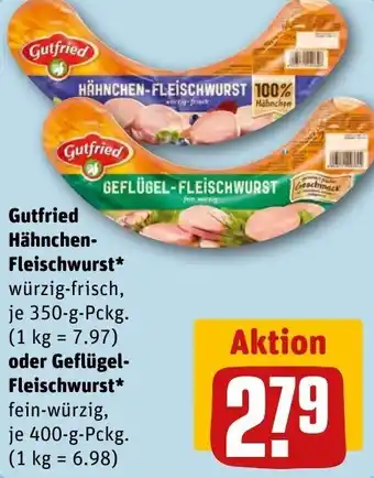 REWE Gutfried Hähnchen-Fleischwurs 350-g-Pckg.  oder Geflügel-Fleischwurst 400-g-Pckg. Angebot