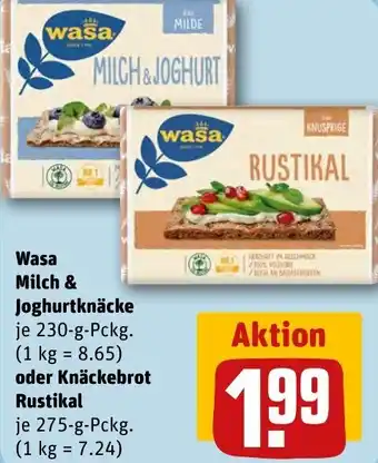 REWE Wasa Milch & Joghurtknäcke 230-g-Pckg. oder Knäckebrot Rustikal 275-g-Pckg. Angebot