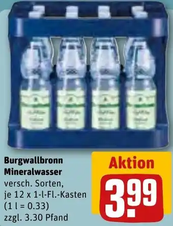 REWE Burgwallbronn Mineralwasser 12 x 1-l-Fl.-Kasten Angebot