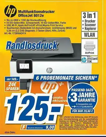 expert Techno Land Hp Multifunktionsdrucker Officejet 8012e Angebot