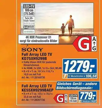 Expert Technomarkt Sonny Full Array Led Tv Kd75xh9299b Oder Kd55xh9299baep Angebot