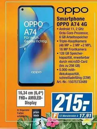 Expert Technomarkt Oppo Smartphone A74 4g Angebot