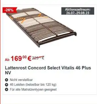 Matratzen Concord Concord Select Lattenrost Vitalis 46 Plus NV Angebot