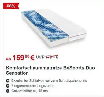 Matratzen Concord BeSports Komfortschaummatratze Duo Sensation Angebot