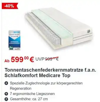 Matratzen Concord f.a.n. Tonnentaschenfederkernmatratze Schlafkomfort Medicare Top Angebot