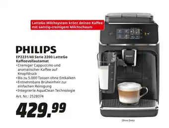 MediaMarkt PHILIPS Kaffeevollautomat EP2231/40 Serie 2200 LatteGo Angebot