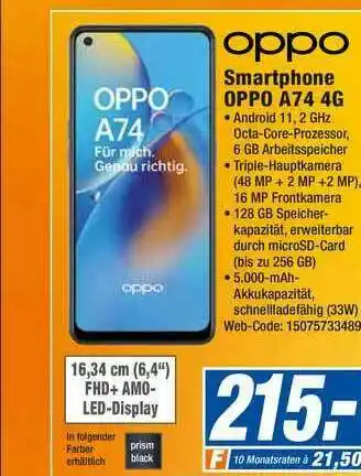 expert Octomedia Oppo Smartphone A74 4g Angebot