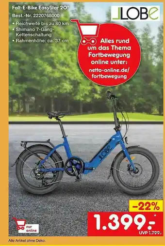 Netto Marken-Discount Jlobe Falt-e-bike Easystar 20 Angebot