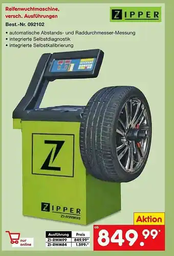 Netto Marken-Discount Zipper Reifenwuchtmaschine Angebot