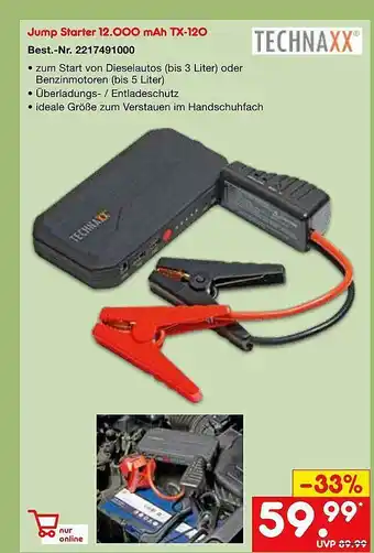 Netto Marken-Discount Technaxx Jump Starter 12.000 Mah Tx-120 Angebot