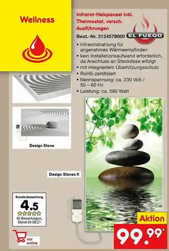 Netto Marken-Discount El Fuego Infrarot-heizpaneel Inkl. Thermostat Angebot