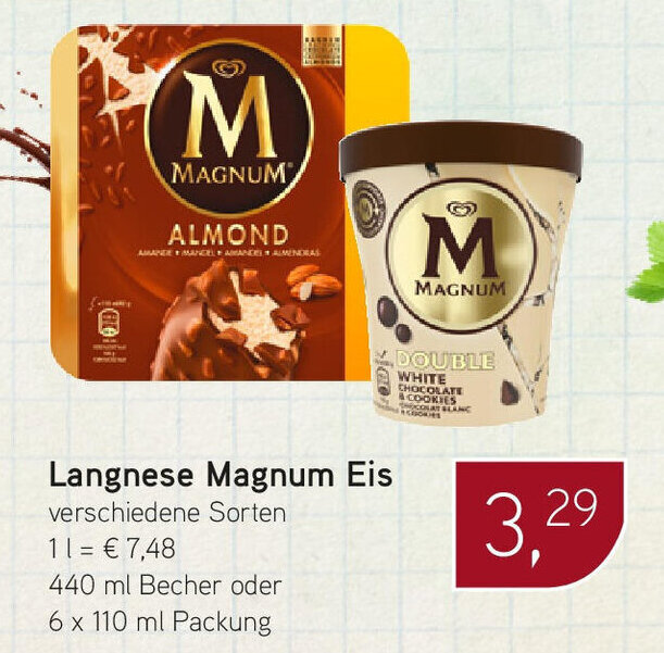 Langnese Magnum Eis verschiedene Sorten 440 ml Becher oder 6 x 110 ml Packung Angebot bei Dornseifer