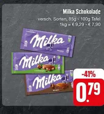 Edeka Milka Schokolade versch. Sorten, 85g - 100g Angebot