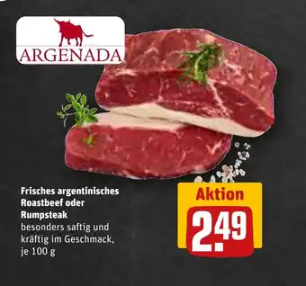 REWE Center ARGENADA Frisches argentinisches Roastbeef oder Rumpsteak je 100 g Angebot