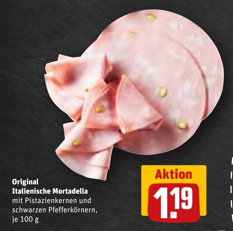 Original Italienische Mortadella je 100 g Angebot bei REWE Center