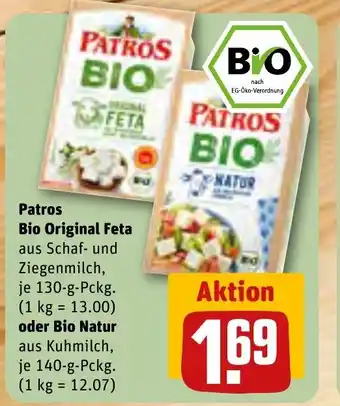 REWE Center Patros Bio Original Feta je 130-g-Pckg. oder Bio Natur  je 140-g-Pckg. Angebot