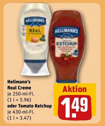 REWE Center Hellmann's Real Creme je 250-ml-Fl.  oder Tomato Ketchup je 430-ml-Fl. Angebot