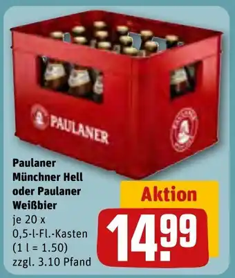 REWE Center Paulaner Münchner Hell oder Paulaner Weißbier je 20 x 0,5-1-Fl.-Kasten Angebot