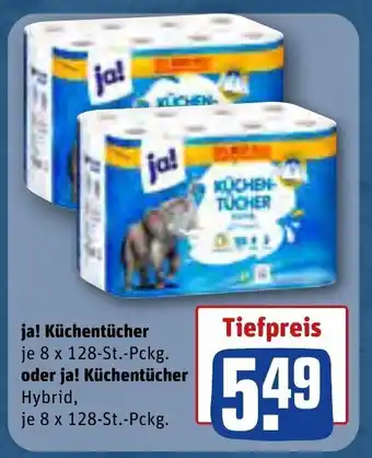 REWE Center ja! Küchentücher je 8 x 128-St.-Pckg. oder ja! Küchentücher Hybrid, je 8 x 128-St.-Pckg. Angebot