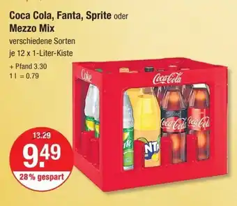 V Markt Coca Cola, Fanta, Sprite oder Mezzo Mix je 12 x 1-Liter-Kiste Angebot