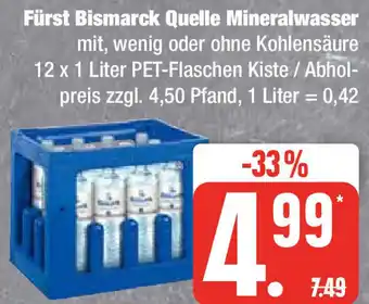 Edeka Fürst Bismarck Quelle Mineralwasser 12 x 1 Liter PET-Flaschen Angebot