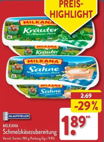 Aldi Nord MILKANA Schmelzkäsezubereitung 190 g Packung Angebot