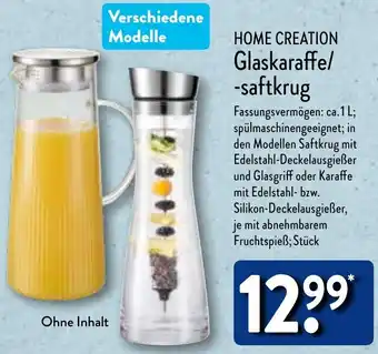 Aldi Nord HOME CREATION Glaskaraffe/ -saftkrug Angebot