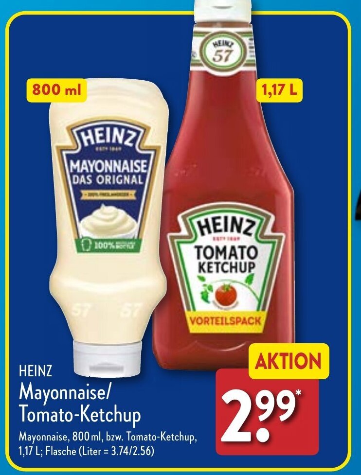 HEINZ Mayonnaise/ TomatoKetchup Angebot bei Aldi Nord