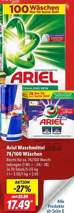 Lidl Ariel Waschmittel 76/100 Wäschen Angebot