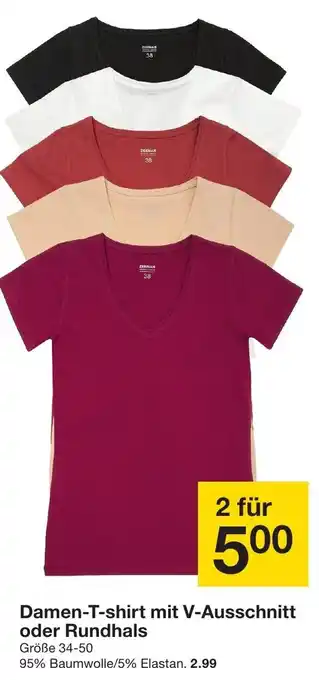 Zeeman Damen T-Shirt mit V-Ausschnitt oder Rundhals Angebot