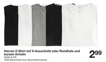 Zeeman Herren T-Shirt mit V-Ausschnitt oder Rundhals und kurzen ärmeln Angebot