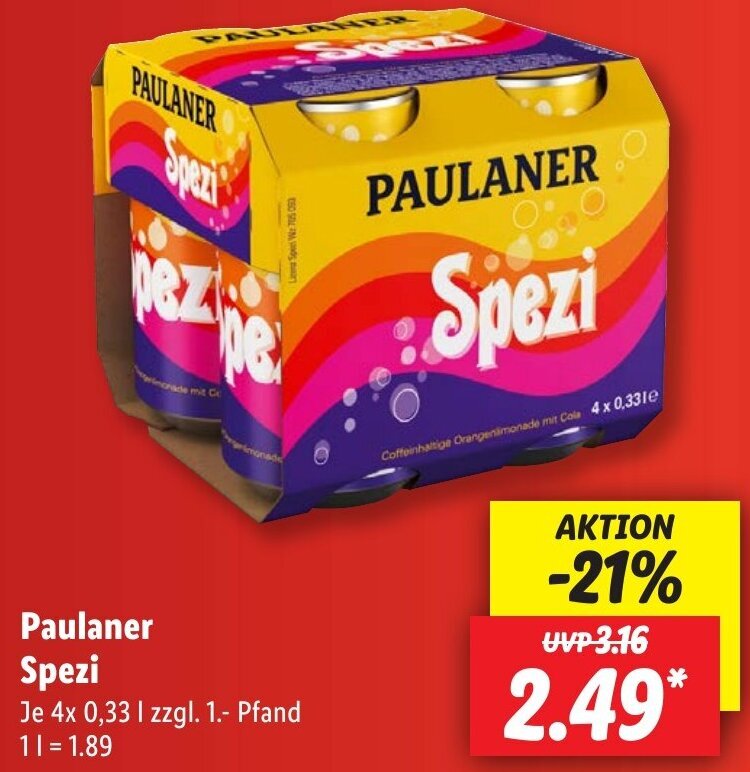 Paulaner Spezi 4x0,33 L Angebot bei Lidl