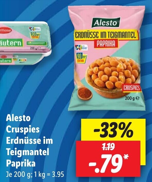 Alesto Cruspies Erdnüsse im Teigmantel Paprika 200 g Angebot bei Lidl