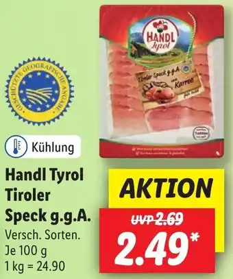 Lidl Handl Tyrol Tiroler Speck g.g.A. 100 g Angebot